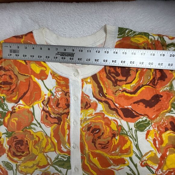 Bob Mackie Wearable Art Womens Floral Knit Cardigan Sweater 2X Orange Button Up - Picture 5 of 7